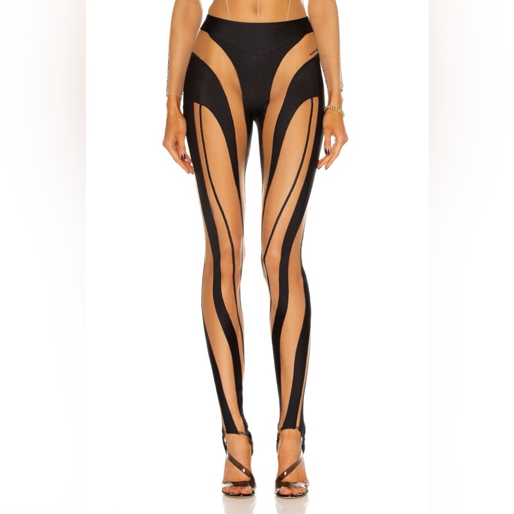 Mugler Multi-Panel Stirrup Sheer Spiral Legging